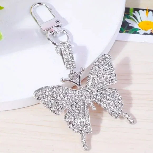 Rhinestone Silver Butterfly Key Chain or Purse Charm Accessory ✨ - Picture 2 of 5
